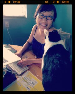 A typical day in the Writing Batcave with Oreo