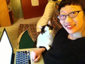 Oreo guards me in the NAPIBOWRIWEE Writing Batcave, margin sure I don't escape!